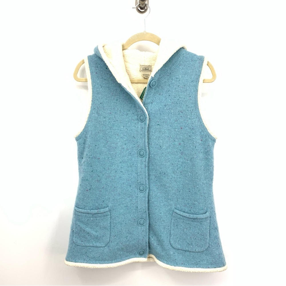 L.L. Bean Teal Blue Hooded Wool Blend Button-Front Vest